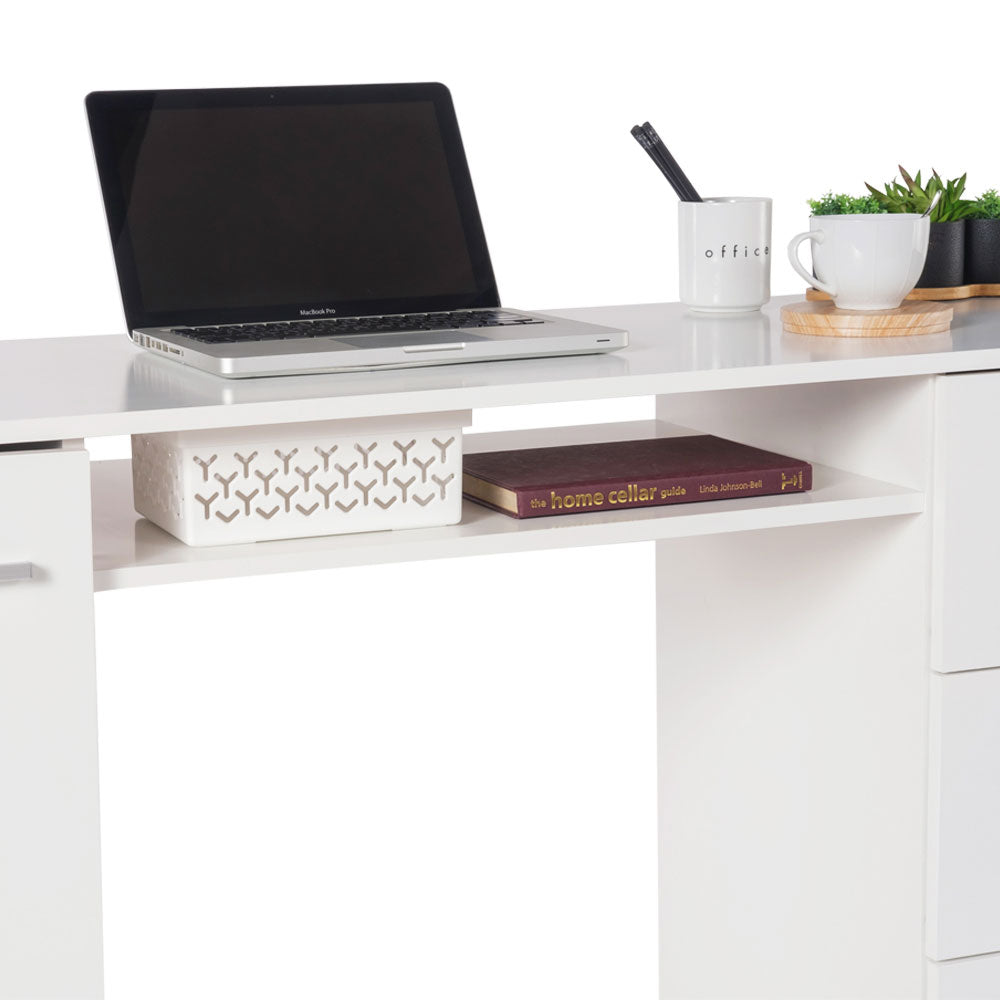 MADESA Modern Computer Writing Desk with 3 Drawers and 1 Door White Madesa UK