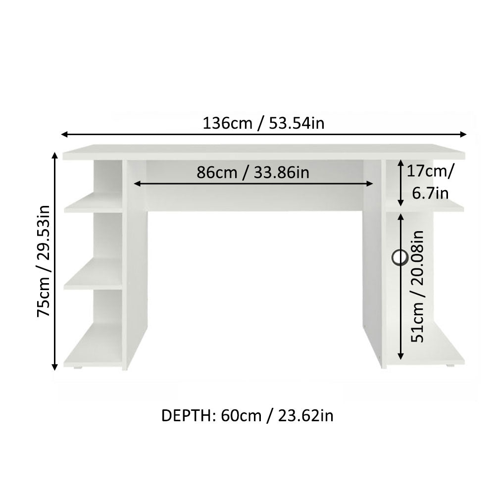MADESA Modern Computer Gaming Desk, Home Office Worksation White Madesa UK