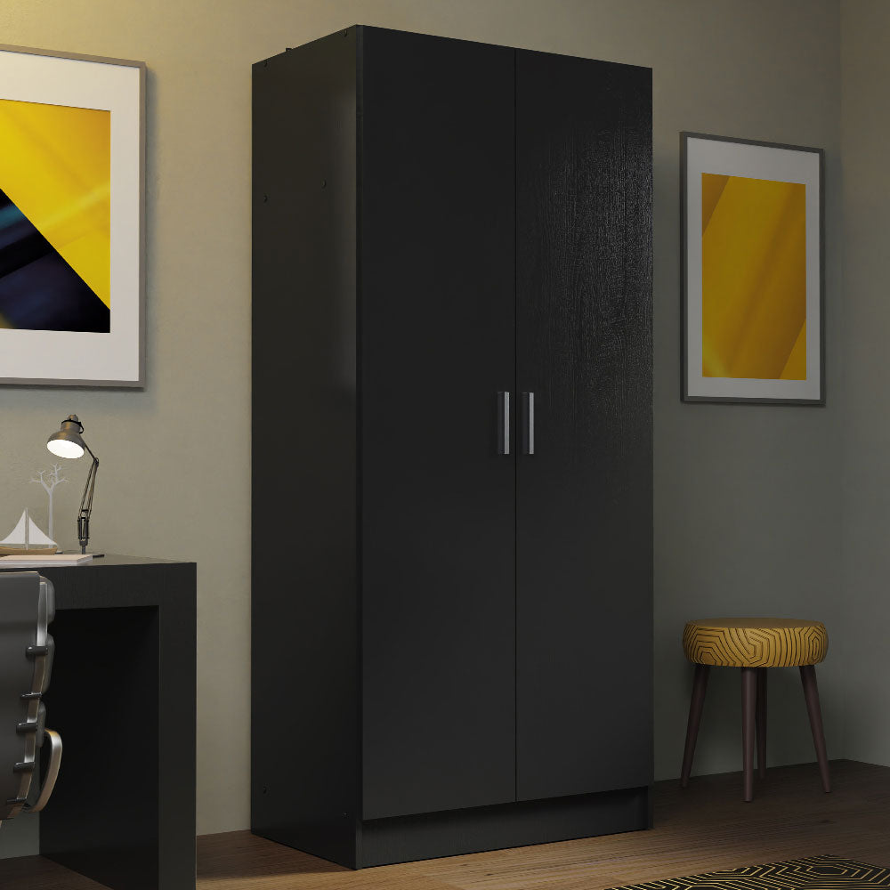 Madesa Wardrobe for Bedroom, Wardrobe Storage Cabinet with 2 Doors, 180H x 52D x 80L cm - Black