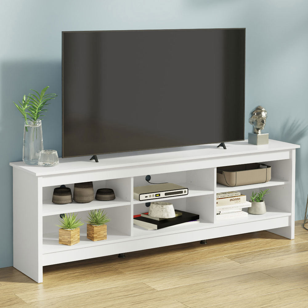 Madesa TV Stand Cabinet with 6 Shelves and Cable Management, TV Table Unit for TVs up to 75 Inches, Wood, 60 H x 36 D x 180 L - White