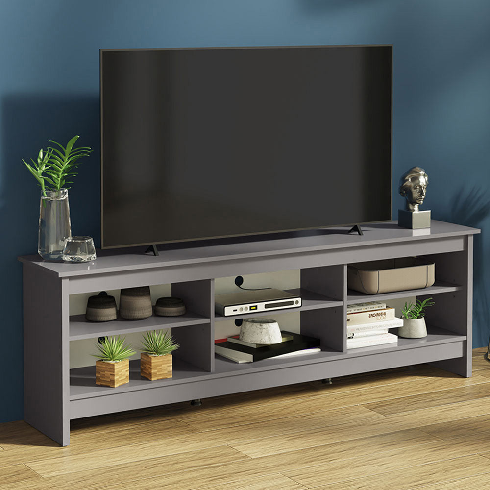 Madesa TV Stand Cabinet with 6 Shelves and Cable Management, TV Table Unit for TVs up to 75 Inches, Wood, 60 H x 36 D x 180 L - Grey
