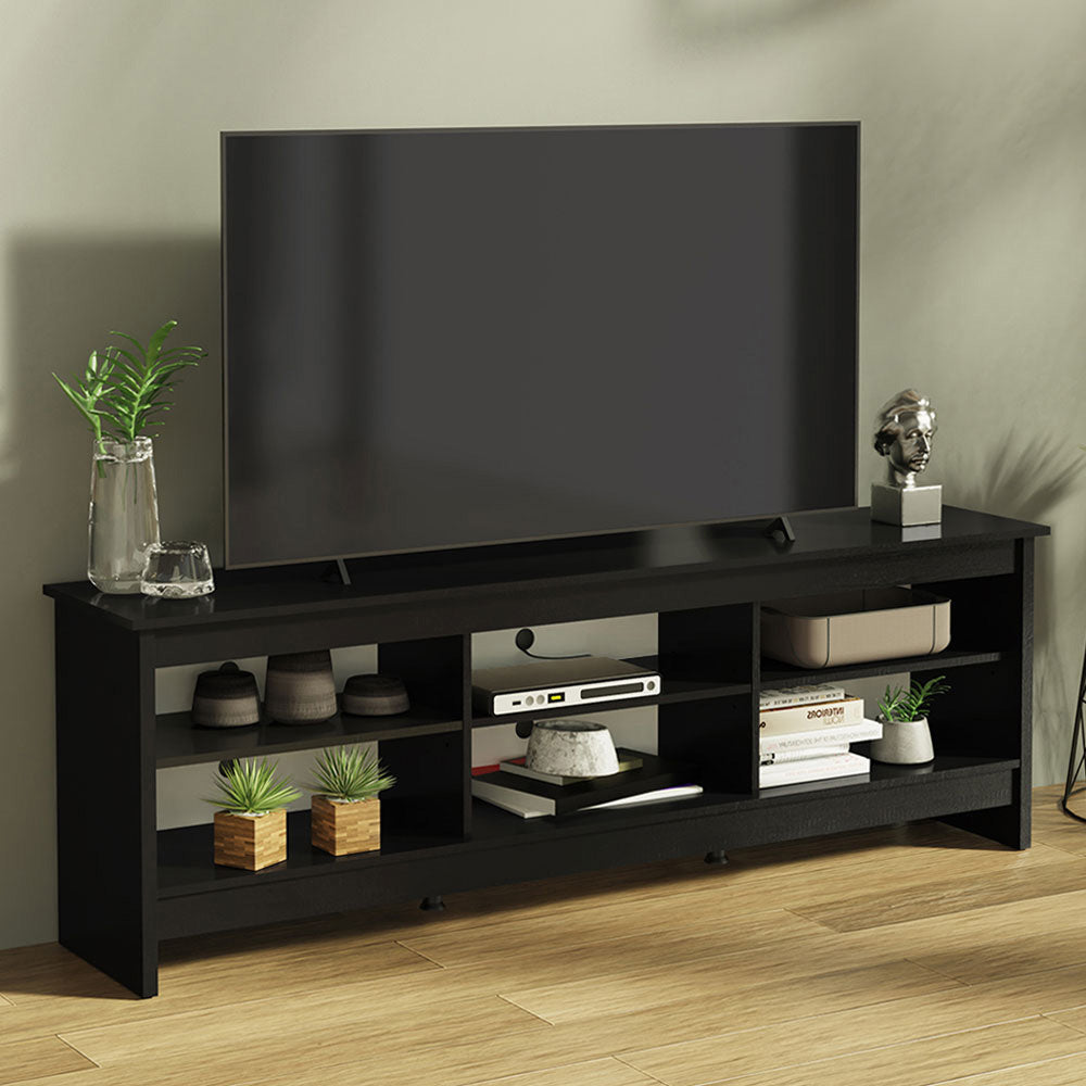 Madesa TV Stand Cabinet with 6 Shelves and Cable Management, TV Table Unit for TVs up to 75 Inches, Wood, 60 H x 36 D x 180 L - Black