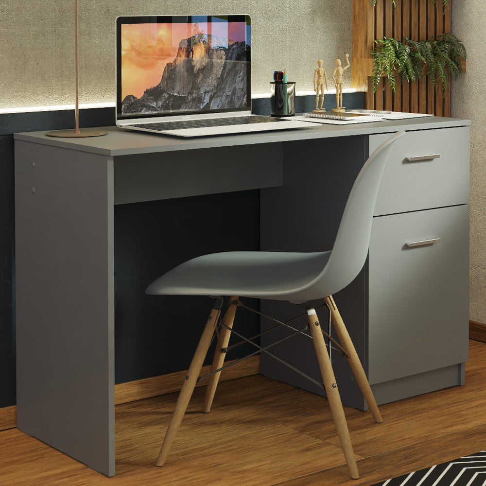 Madesa Compact Computer Desk with 1 Drawer and 1 Door, Study Table for Small Spaces, Wood, 77 H x 45 D x 110 L cm - Grey