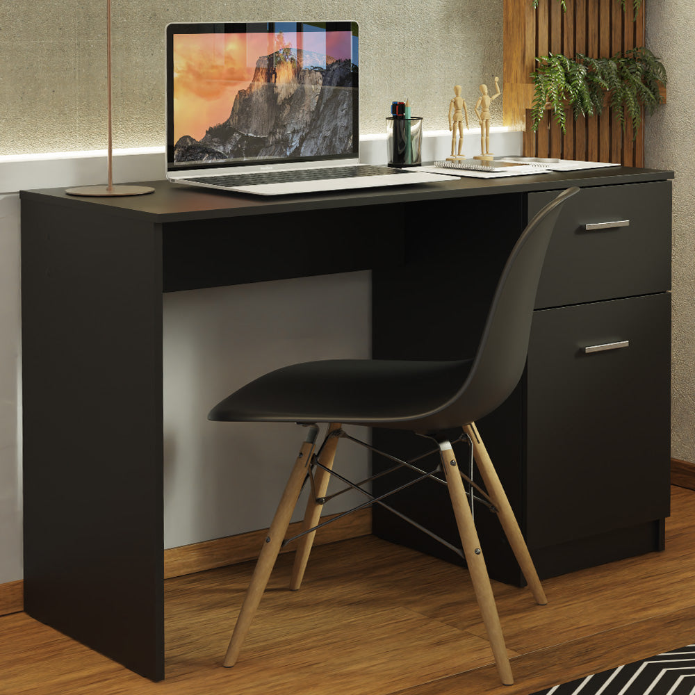 Madesa Compact Computer Desk with 1 Drawer and 1 Door, Study Table for Small Spaces, Wood, 77 H x 45 D x 110 L cm - Black