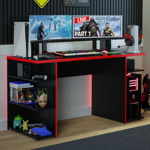
                  
                    Load image into Gallery viewer, Madesa Gaming Computer Desk with 5 Shelves, Cable Management and Large Monitor Stand, Wood, 60 D x 136 W x 75 H cm - Black/Red
                  
                