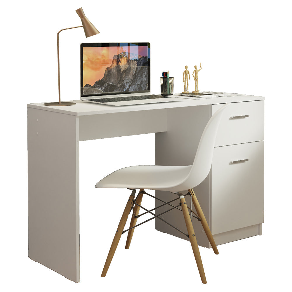 
                  
                    Load image into Gallery viewer, Madesa Compact Computer Desk with 1 Drawer and 1 Door, Study Table for Small Spaces, Wood, 77 H x 45 D x 110 L cm - White
                  
                