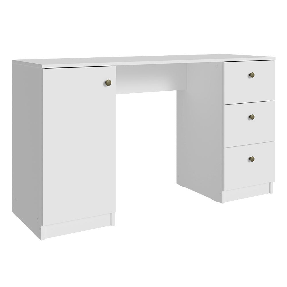 
                  
                    Load image into Gallery viewer, Madesa Computer Desk, Modern Home Office Desk with 3 Drawers and 1 Door, Plenty of Space, Wood, 136 W x 45 D x 77 H cm - White
                  
                