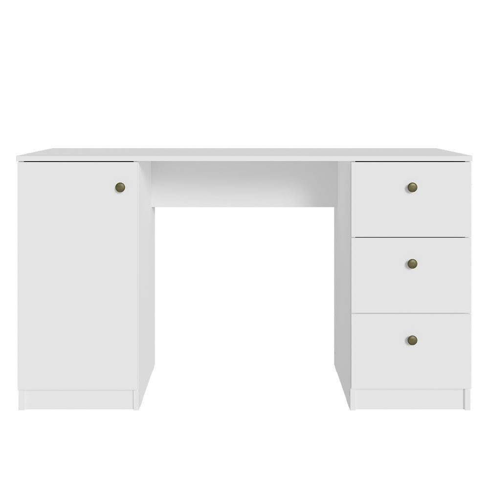 
                  
                    Load image into Gallery viewer, Madesa Computer Desk, Modern Home Office Desk with 3 Drawers and 1 Door, Plenty of Space, Wood, 136 W x 45 D x 77 H cm - White
                  
                