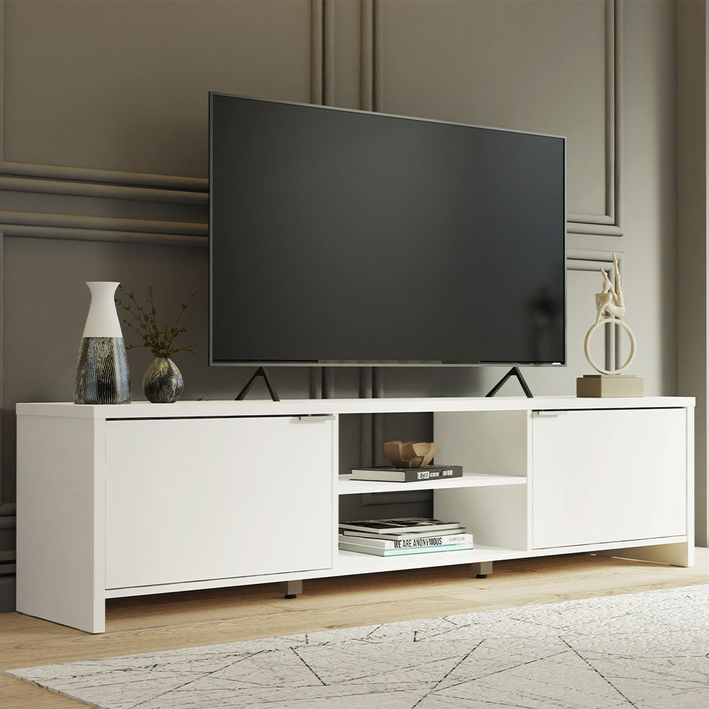 Madesa TV Stand Cabinet with Storage Space and Cable Management, TV Table Unit for TVs up to 80 Inches, Wooden, 48H x 38D x 180L - White