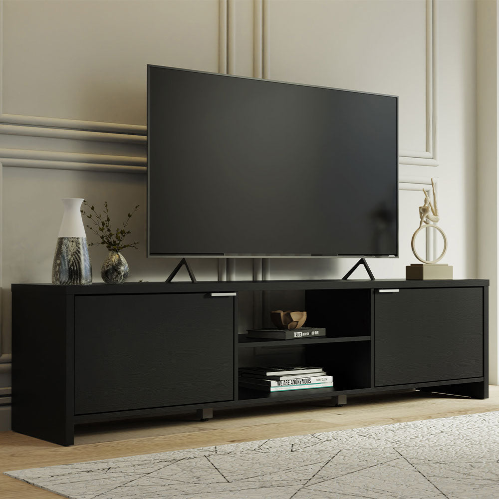 Madesa TV Stand Cabinet with Storage Space and Cable Management, TV Table Unit for TVs up to 80 Inches, Wooden, 48H x 38D x 180L - Black