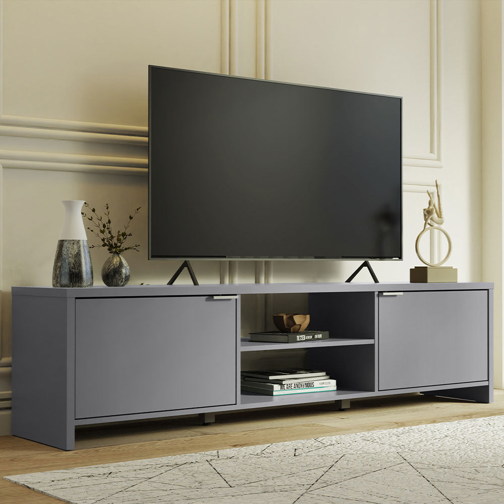 Madesa TV Stand Cabinet with Storage Space and Cable Management, TV Table Unit for TVs up to 80 Inches, Wooden, 48H x 38D x 180L - Grey