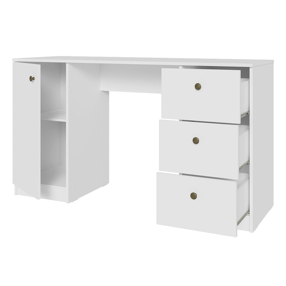 
                  
                    Load image into Gallery viewer, Madesa Computer Desk, Modern Home Office Desk with 3 Drawers and 1 Door, Plenty of Space, Wood, 136 W x 45 D x 77 H cm - White
                  
                
