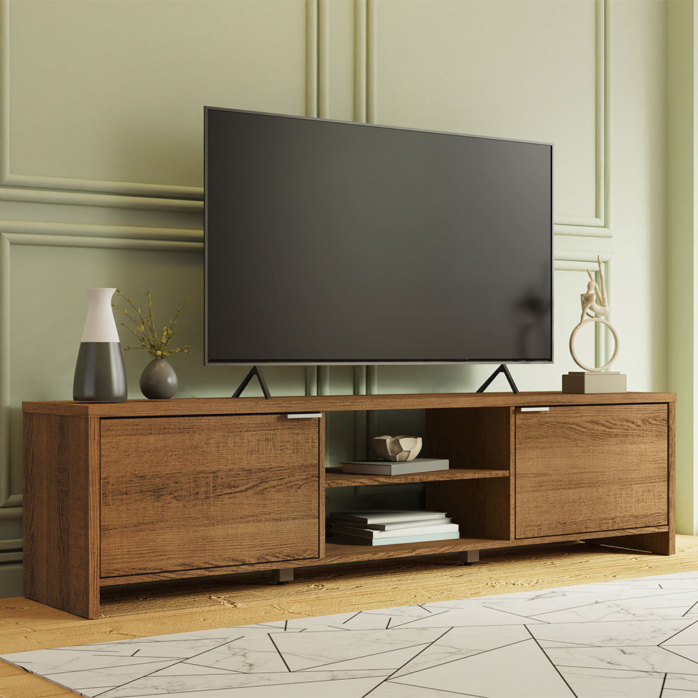 Madesa TV Stand Cabinet with Storage Space and Cable Management, TV Table Unit for TVs up to 80 Inches, Wooden, 48H x 38D x 180L - Rustic