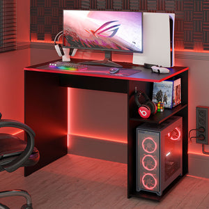 
                  
                    Load image into Gallery viewer, Madesa Compact Gaming Computer Desk with 2 Shelves, Cable Management and Large Monitor Stand, Wood, 54 D x 100 W x 75 H - Black/Red
                  
                