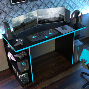 
                  
                    Load image into Gallery viewer, Madesa Gaming Computer Desk with 5 Shelves, Cable Management and Large Monitor Stand, Wood, 60 D x 136 W x 75 H cm - Black/Blue
                  
                
