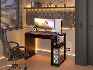 
                  
                    Load image into Gallery viewer, MADESA Computer Desk, Modern Home Office Desk with 3 Drawers and 1 Door, Wood, 136 W x 45 D x 77 H cm - Black
                  
                