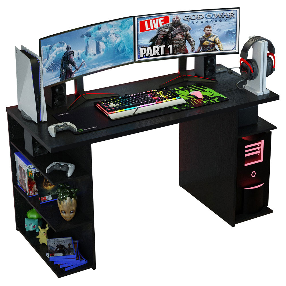 
                  
                    Load image into Gallery viewer, Madesa Gaming Computer Desk with 5 Shelves, Cable Management and Large Monitor Stand, Wood, 60 D x 136 W x 75 H cm - Black
                  
                