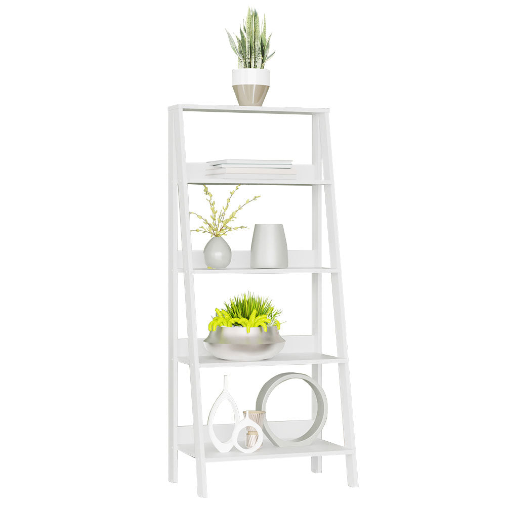 
                  
                    Load image into Gallery viewer, Madesa 5-Tier Ladder Shelf with Storage Space, Free Standing Bookshelf, Wood, 135 H x 38 D x 61 L cm - White
                  
                