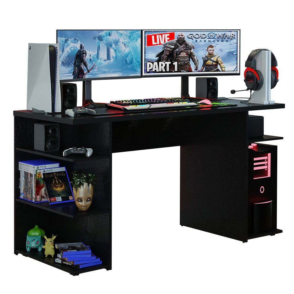 
                  
                    Load image into Gallery viewer, Madesa Gaming Computer Desk with 5 Shelves, Cable Management and Large Monitor Stand, Wood, 60 D x 136 W x 75 H cm - Black
                  
                