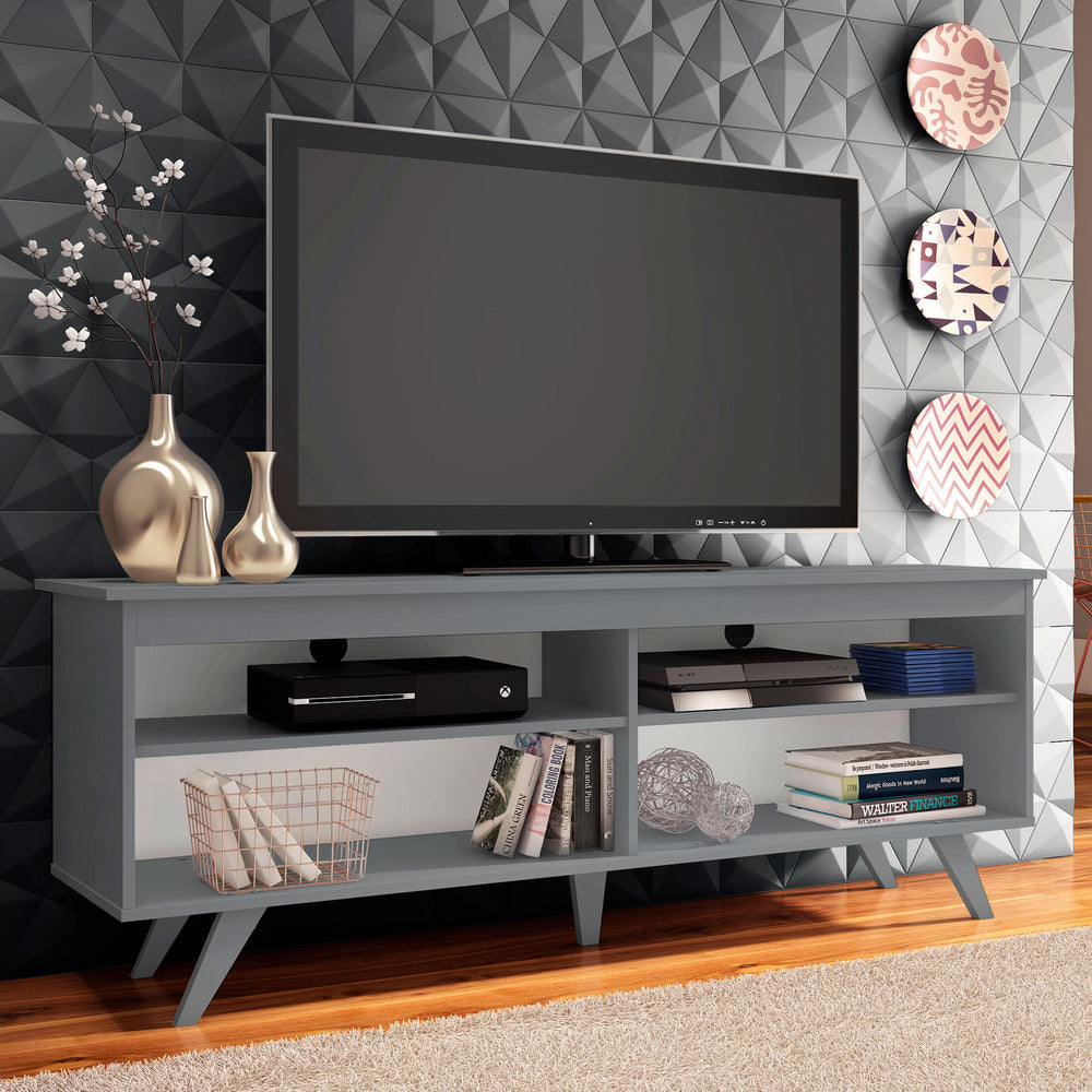 Madesa TV Stand with 4 Shelves and Cable management, TV Table Unit for TVs up to 65 Inches, Wood, 58 H x 38 D x 150 W cm - Grey