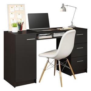 
                  
                    Load image into Gallery viewer, Madesa Home Office Computer Writing Desk with 3 Drawers, 1 Door and 1 Storage Shelf, Plenty of Space, Wood, 45 D x 136 W x 77 H cm - Black
                  
                