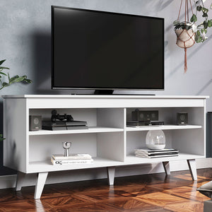 
                  
                    Load image into Gallery viewer, Madesa TV Stand Cabinet with 4 Shelves and Cable Management, TV Table Unit for TVs up to 55 Inches, Wooden, 58 H x 38 D x 136 L cm - White
                  
                