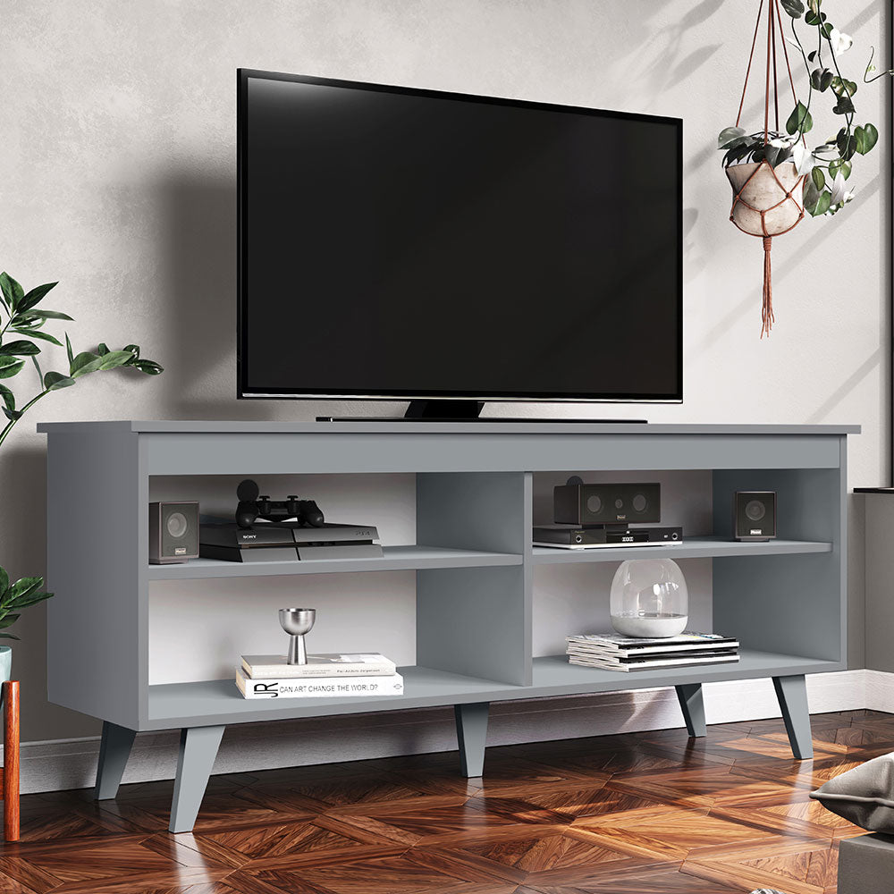 Madesa TV Stand Cabinet with 4 Shelves and Cable Management, TV Table Unit for TVs up to 55 Inches, Wooden, 58 H x 38 D x 136 L cm - Grey