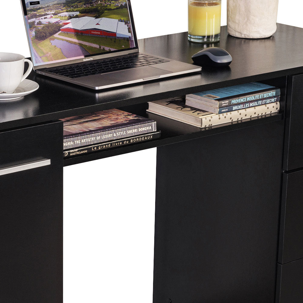 MADESA Modern Computer Writing Desk with 3 Drawers and 1 Door - Black ...