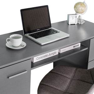 
                  
                    Load image into Gallery viewer, Madesa Home Office Computer Writing Desk with 3 Drawers, 1 Door and 1 Storage Shelf, Plenty of Space, Wood, 45 D x 136 W x 77 H cm - Grey
                  
                
