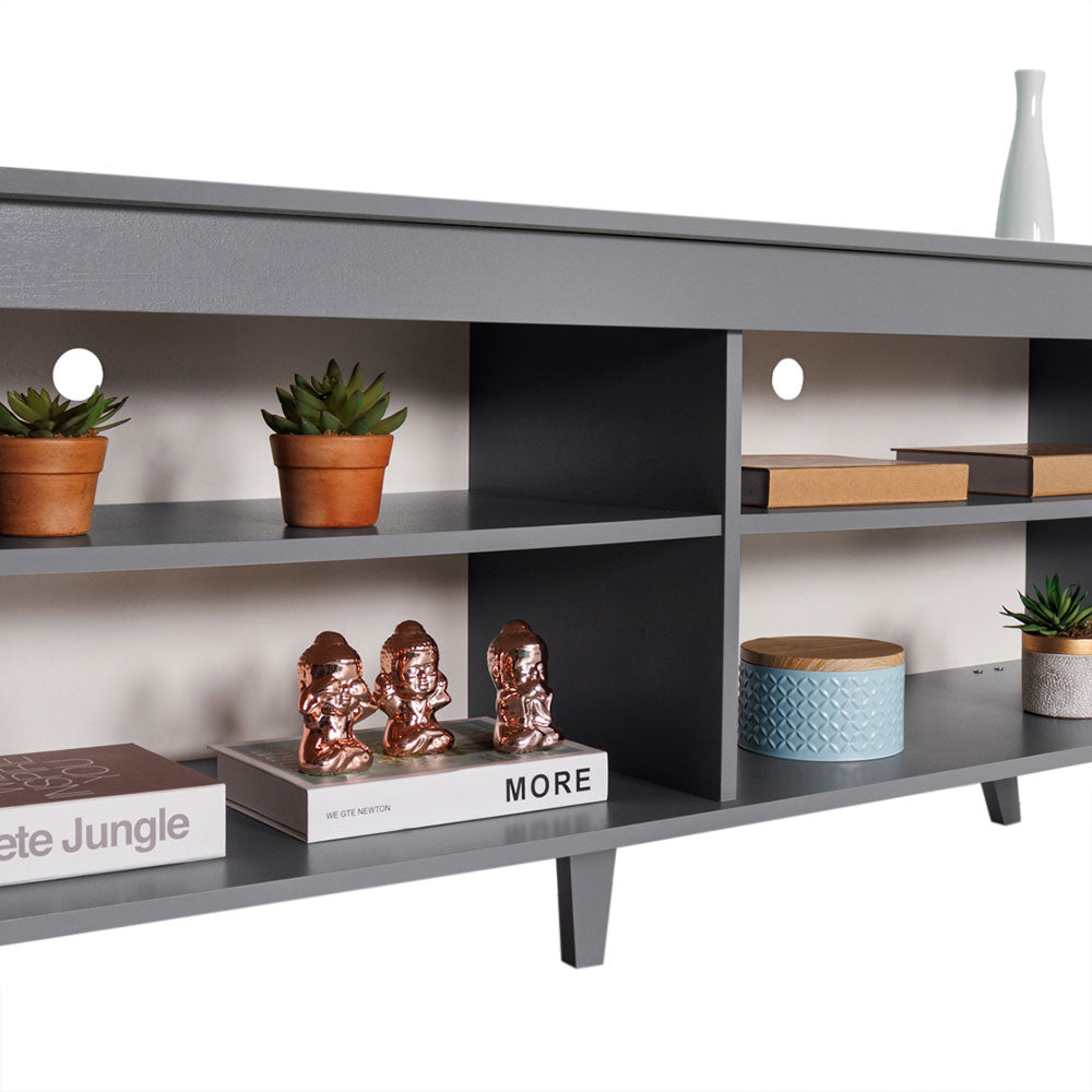 
                  
                    Load image into Gallery viewer, Madesa TV Stand Cabinet with 4 Shelves and Cable Management, TV Table Unit for TVs up to 55 Inches, Wooden, 58 H x 38 D x 136 L cm - Grey
                  
                