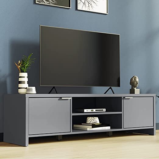 Madesa TV Stand Cabinet with Storage Space and Cable Management, TV Table Unit for TVs up to 65 Inches, Wooden, 40 H x 38 D x 145 L cm - Grey