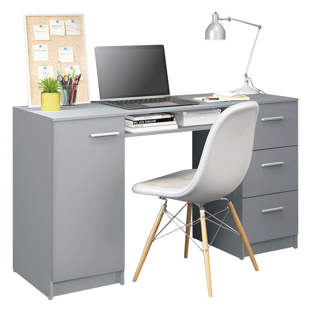 MADESA Modern Computer Writing Desk with 3 Drawers and 1 Door White Madesa UK
