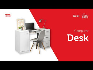
                  
                    Load and play video in Gallery viewer, Madesa Home Office Computer Writing Desk with 3 Drawers, 1 Door and 1 Storage Shelf, Plenty of Space, Wood, 45 D x 136 W x 77 H cm - Black
                  
                