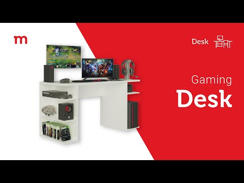 
                  
                    Load and play video in Gallery viewer, Madesa Gaming Computer Desk with 5 Shelves, Cable Management and Large Monitor Stand, Wood, 60 D x 136 W x 75 H cm - White
                  
                